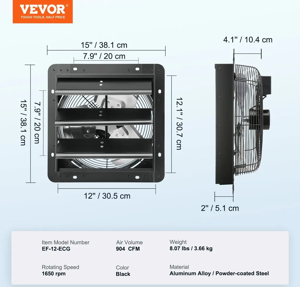 Ventilateur d'extraction mural EC 305 mm 904 CFM avec télécommande EC-904 - 7