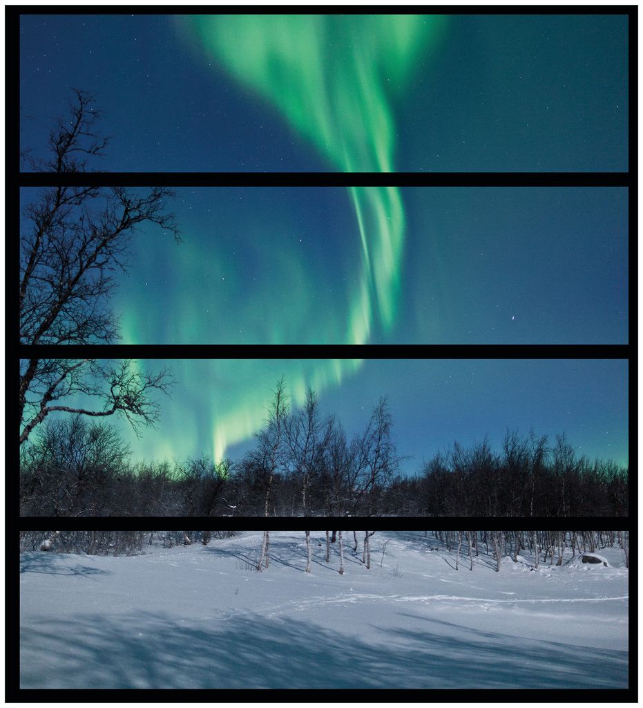 Wallario Möbelfolie / Aufkleber, geeignet für Ikea Malm Kommode mit 4 Schubfächern - Polarlicht in Schweden