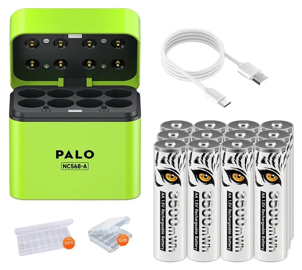 Pack de 12 Piles Rechargeables Ni-MH 3500 mAh et Chargeur Rapide USB
