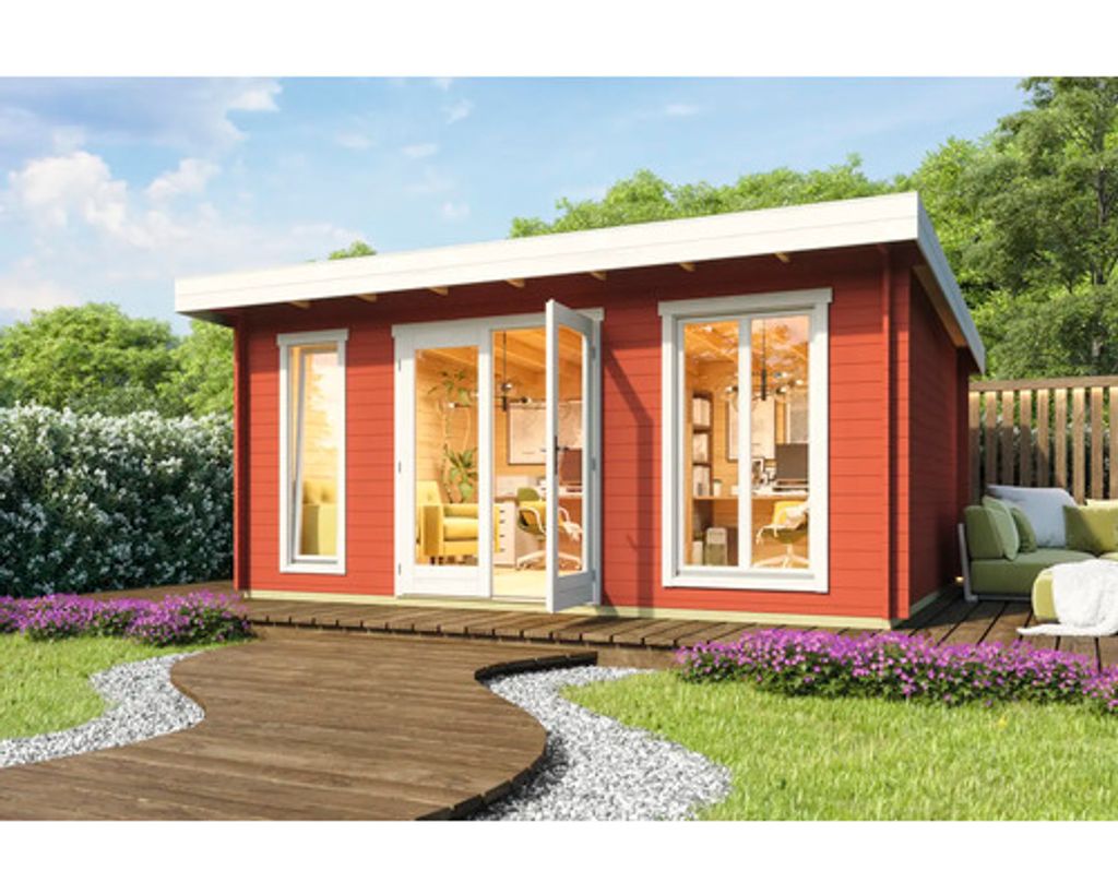 Lasita Maja Gartenhaus Dorset Gartenhaus aus Holz in Rot, Holzhaus mit 34 mm Wandstärke Blockbohlenhaus