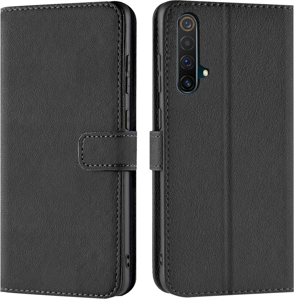 Conie Klapp Tasche für Realme X50 5G / X3 Kartenfach Rundumschutz Hülle in Schwarz