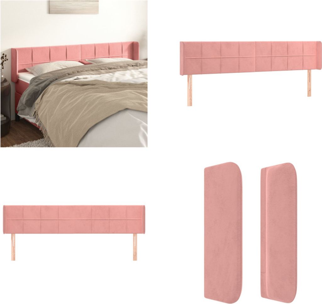 vidaXL Kopfteil mit Ohren Rosa 203x16x78/88 cm Samt - Kopfteil - Kopfteile - Bett-Kopfteil - Bettkopfteil