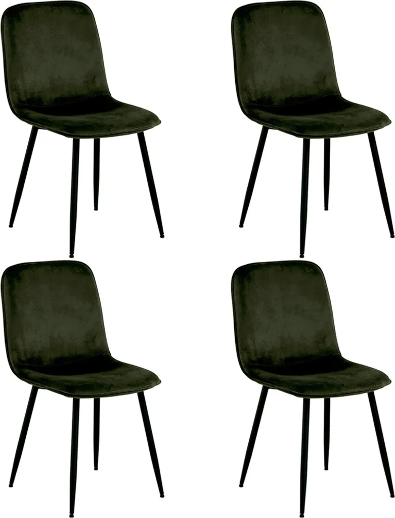 Chaise de salle à manger Smuk Aedion en velours vert - Lot de 4 pièces