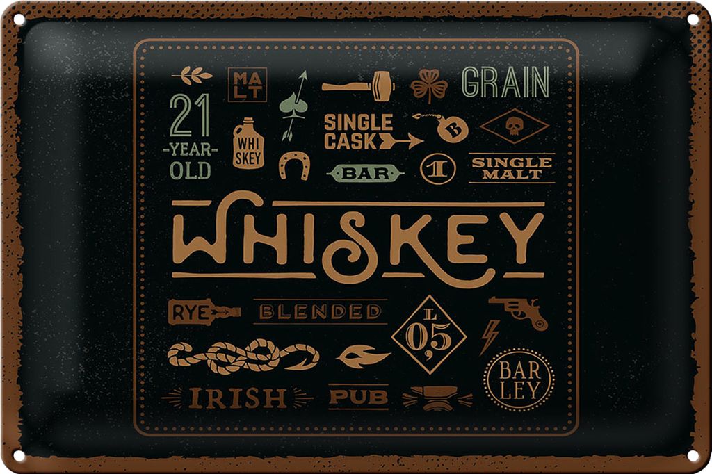 Blechschild Spruch Whiskey blended irish pub 40x30cm