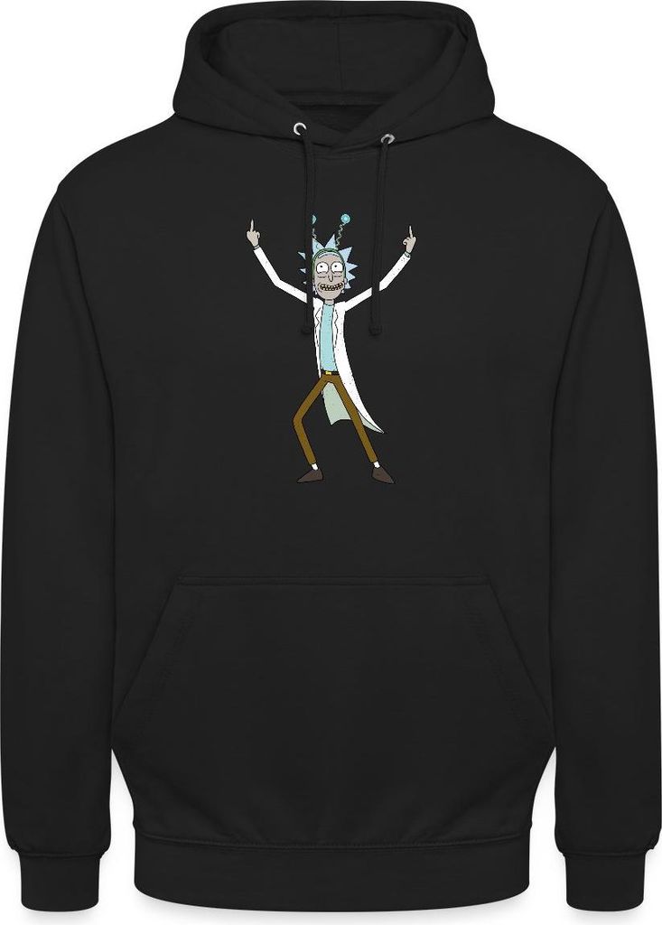 Spreadshirt Rick & Morty Rick Sanchez Pose Mittelfinger Uni Hoodie, M, Schwarz