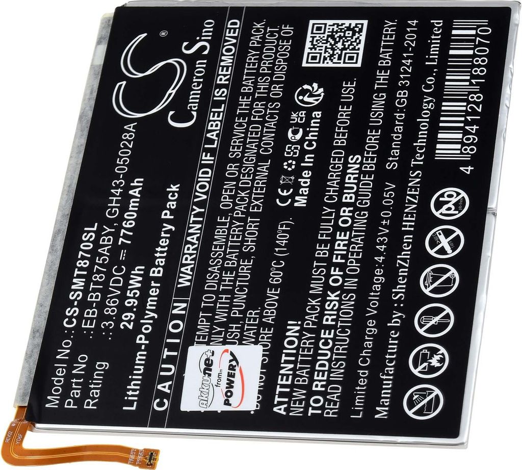 Akku passend für Tablet Samsung Galaxy Tab S7 5G, SM-T870, Typ EB-BT875ABY