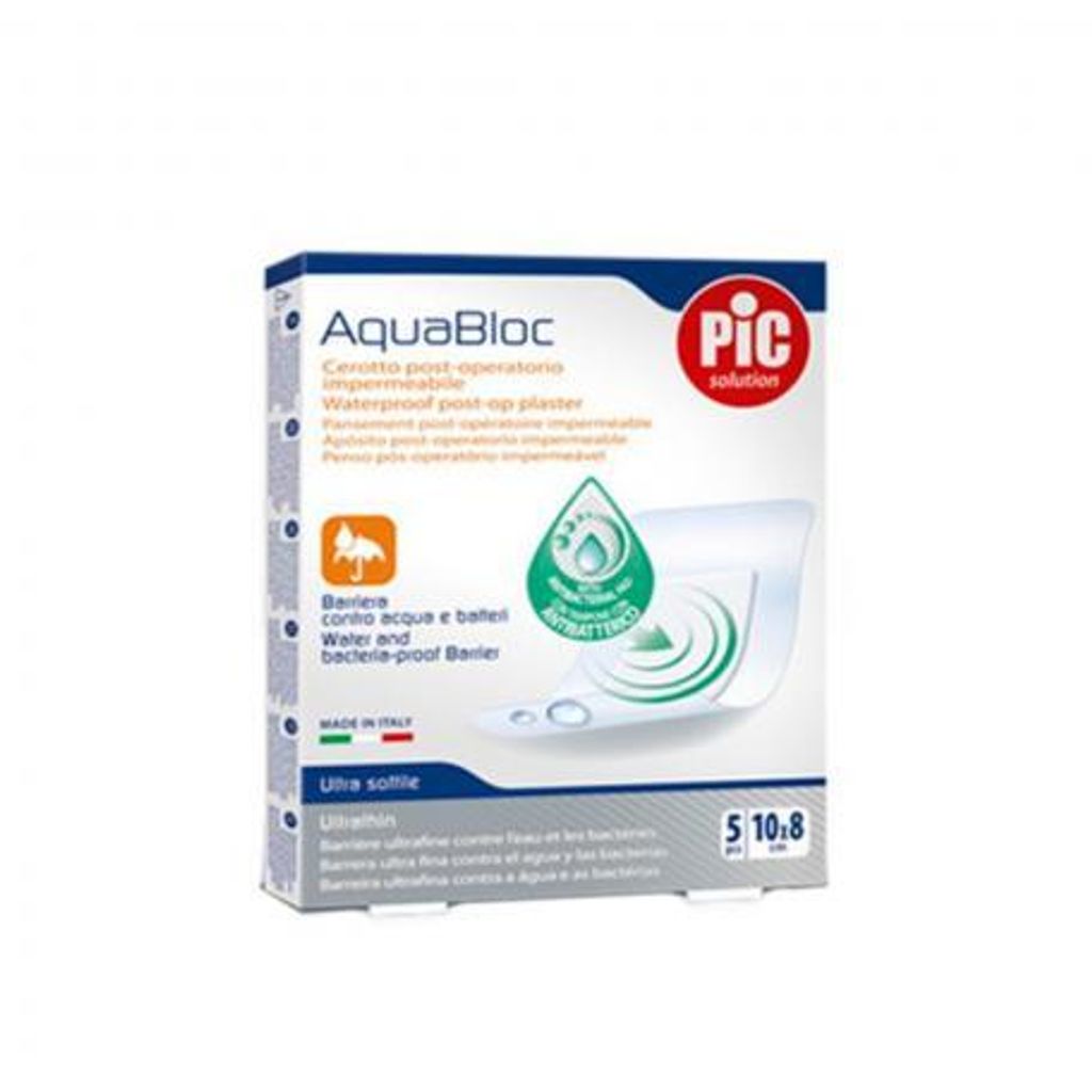 A product box for AquaBloc waterproof post-op plasters.
