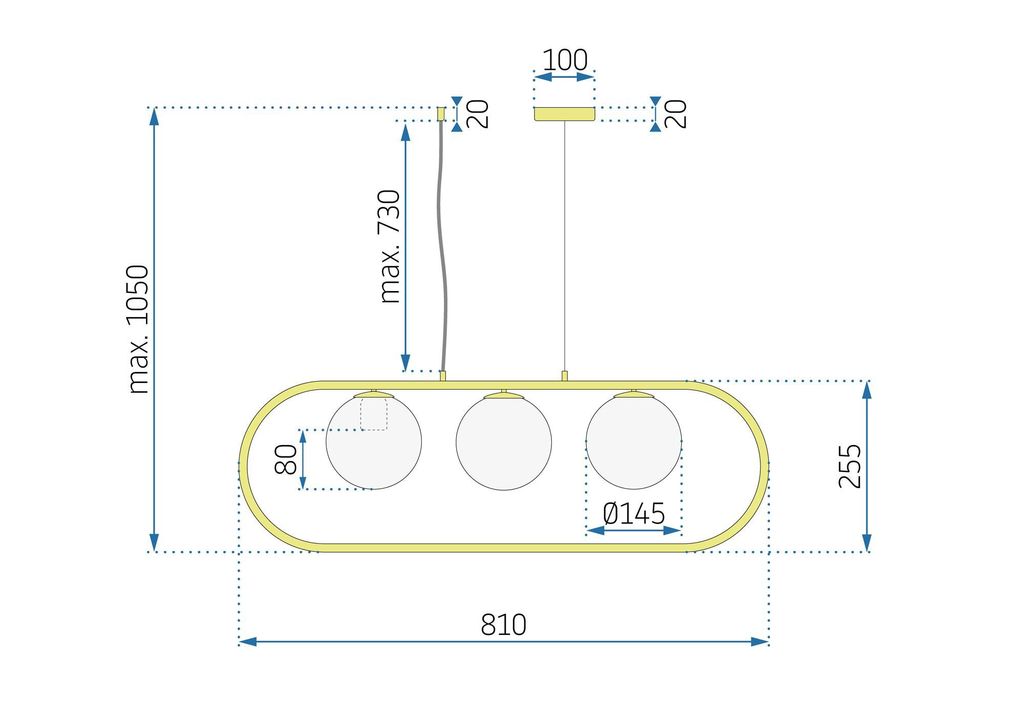 Toolight Pendellampe App915-3Cp Glamour Gold 3-Lichtquelle Produktbild 7