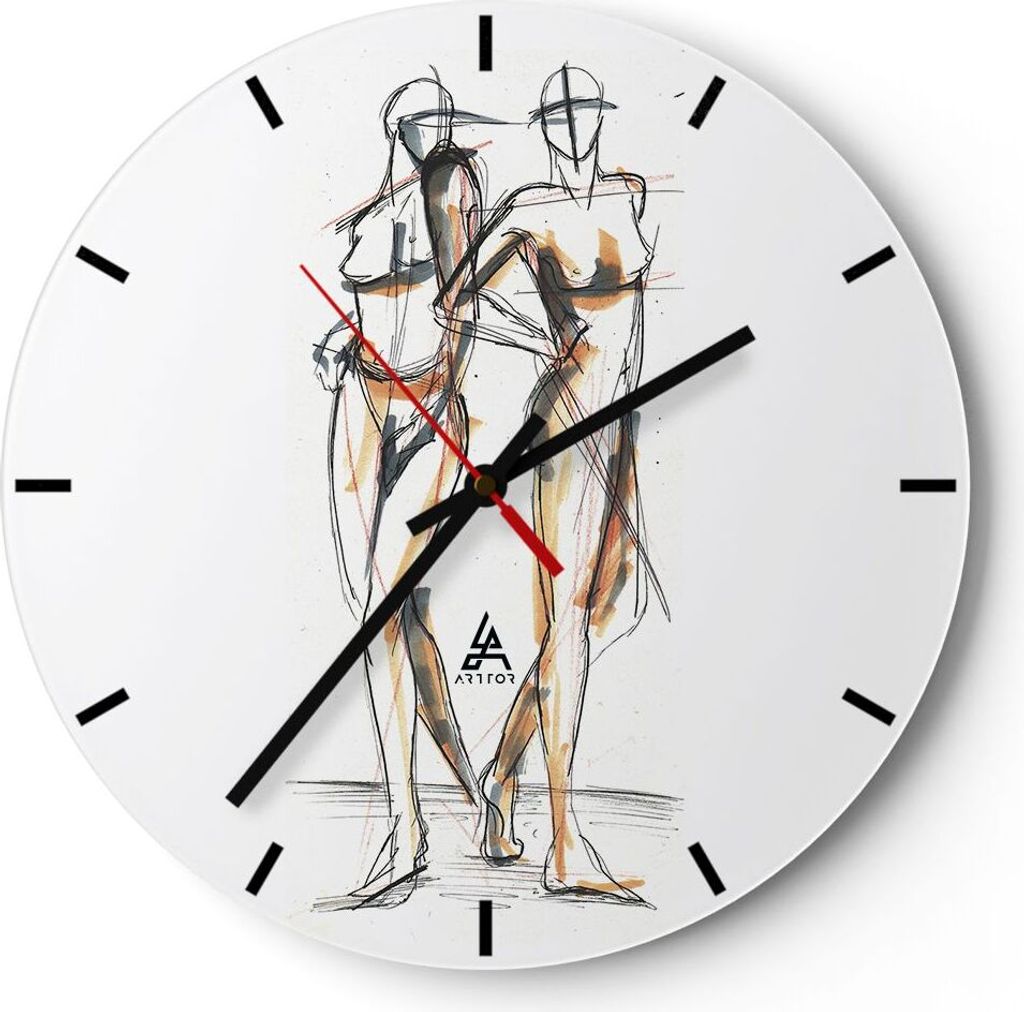 Wanduhr - Rund - Glasuhr - Zeichnen Design Mode - 40x40cm - Schleichendes Uhrwerk - Lautlos - zum Aufhängen bereit - Dekoration Modern - Wanddekor...