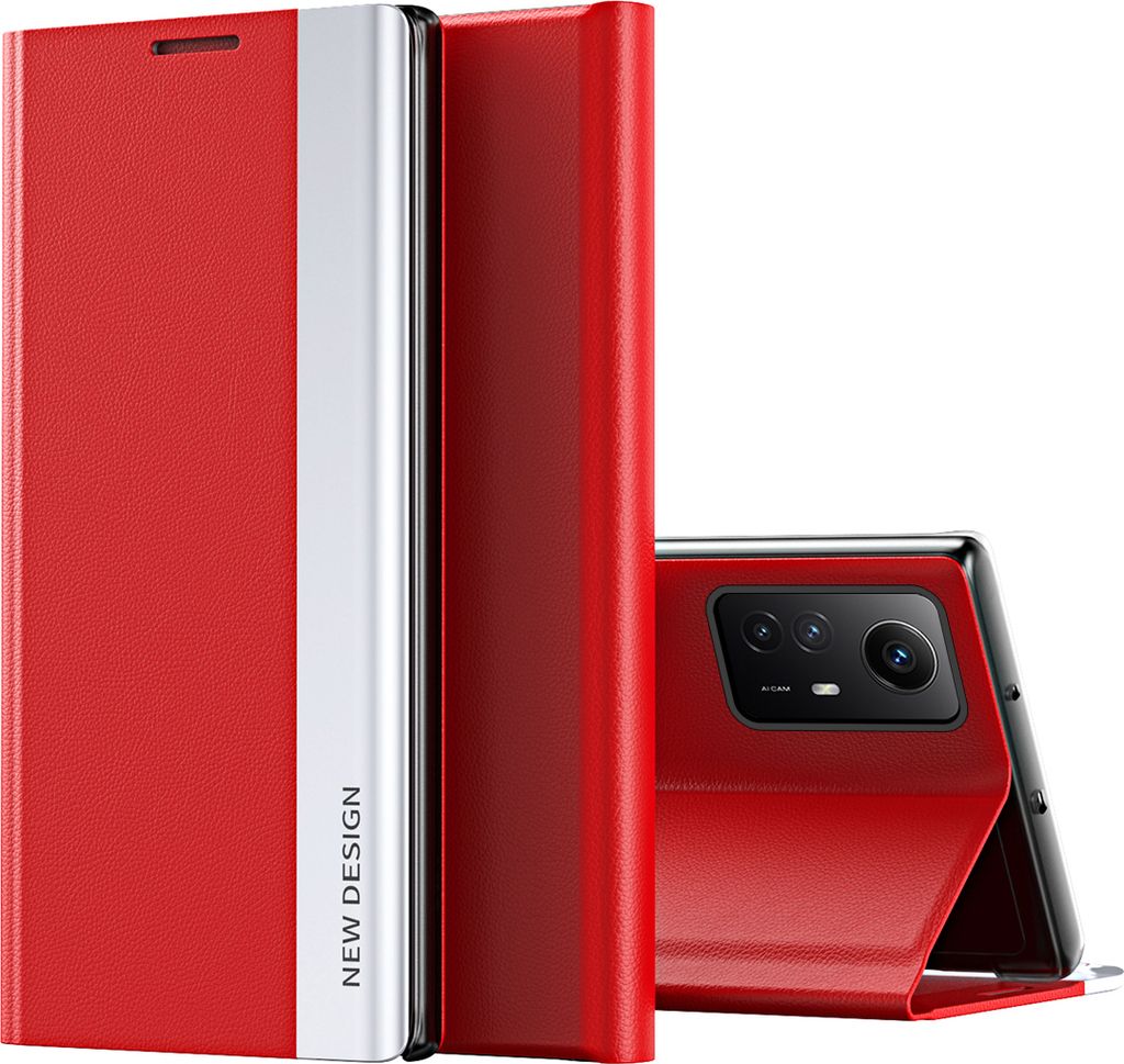 Hülle für Xiaomi Redmi Note 12S Leder PolyurethanKlapphülle Schutzhülle mit Standfunktion Rot