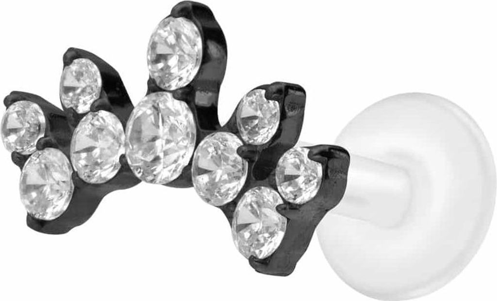 Ohrpiercing, Nasenpiercing PTFE Labret mit Innengewinde + Titan-Aufsatz KRISTALLBOGEN Schwarz Stablänge: 7mm | Stabstärke: 1,2mm