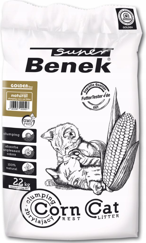 Super Benek Golden Corn Cat- klumpendes, unparfümiertes Mais-Katzenstreu 35 L