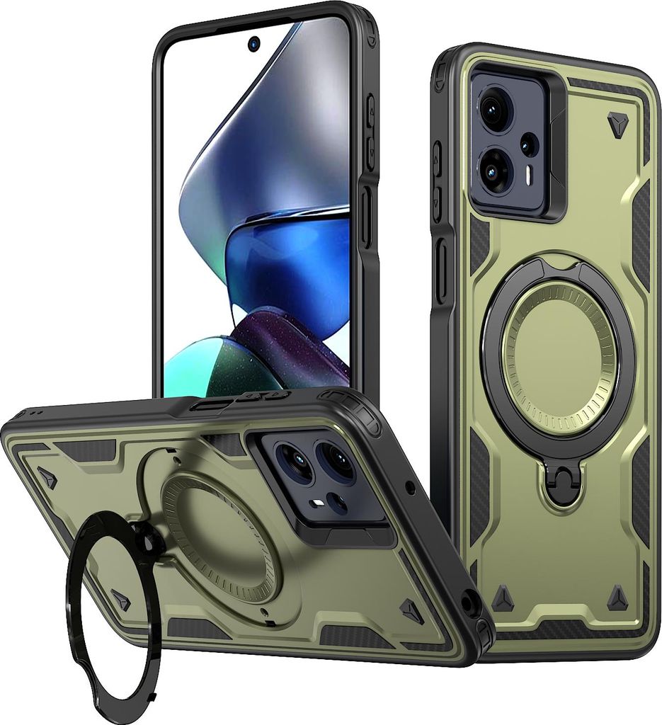 Dual Layer Hülle für Motorola Moto G13/G23/G53 mit Ring Ständer Magnetisch Stoßfest Handyhülle Grün