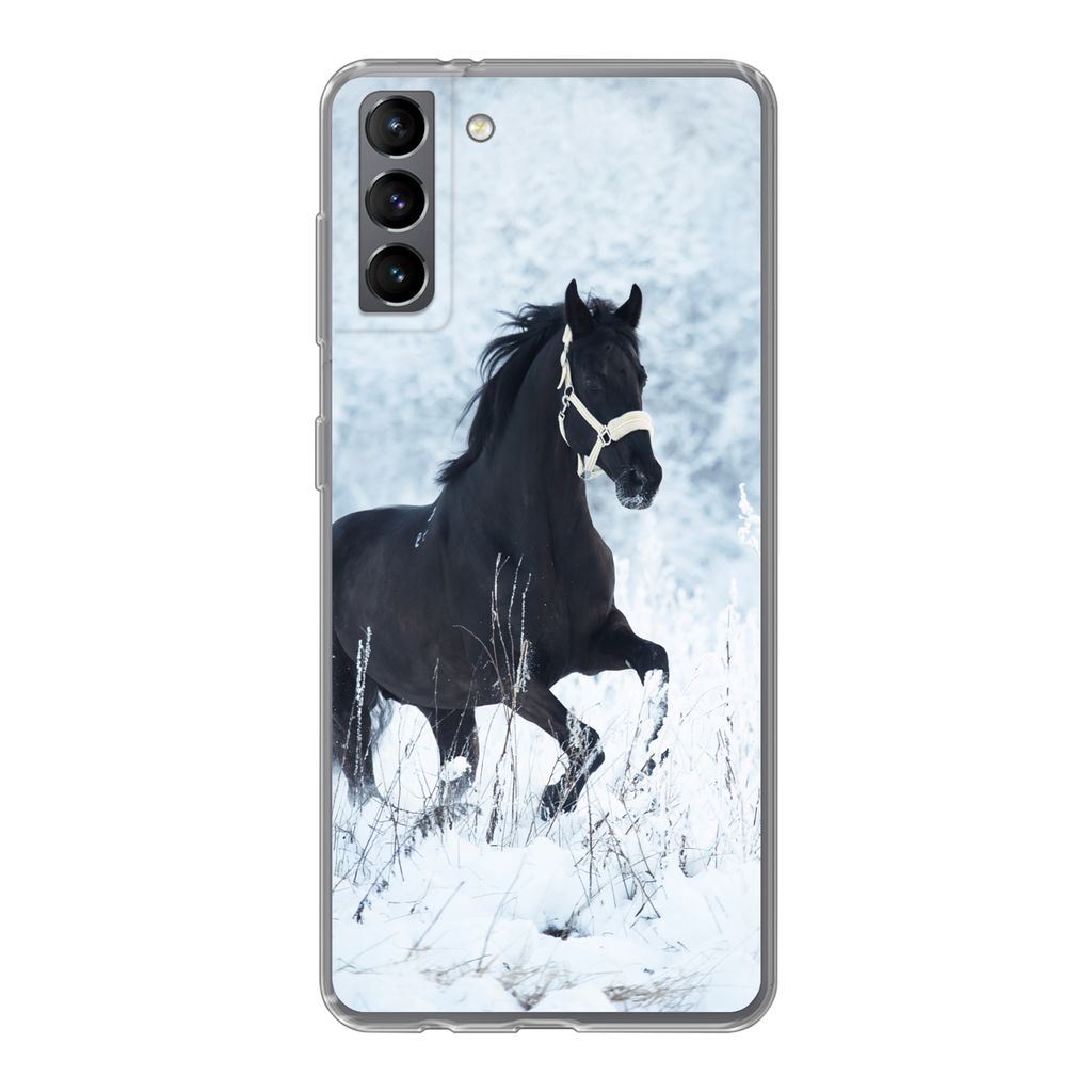 MuchoWow Handyhülle Schutzhülle Hülle für Samsung Galaxy S21 Plus Pferd - Schnee - Winter Silikon Softcase Handy Hülle - Handy-Tasche