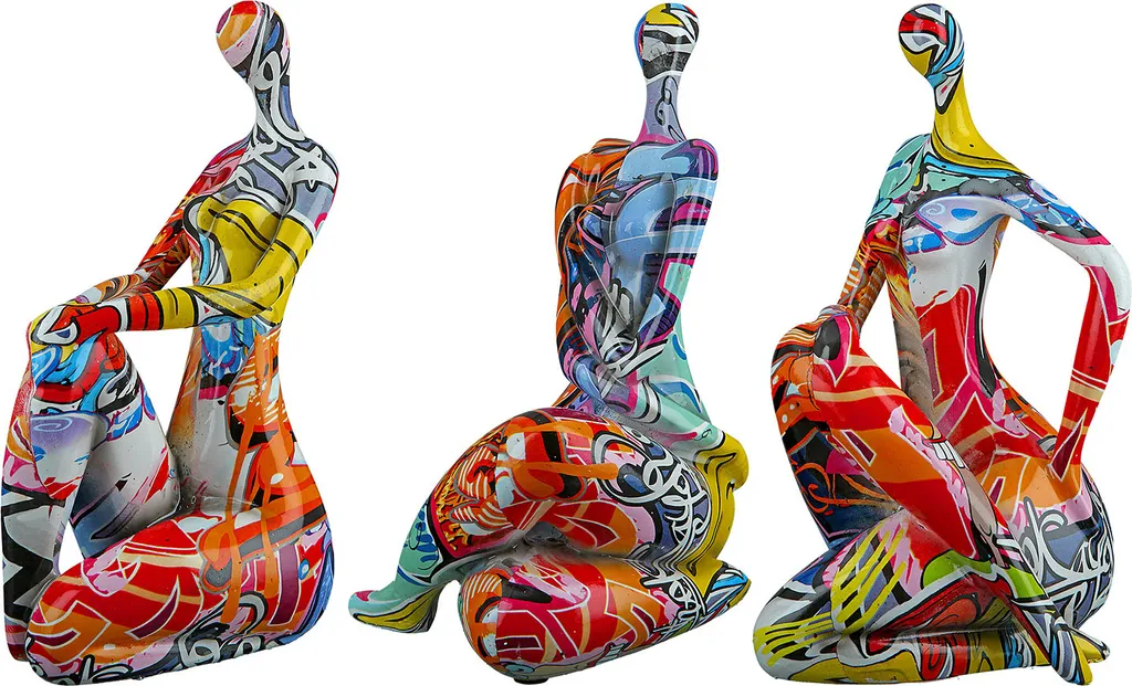 Statuette femme graffiti en résine moderne objet déco salon multicolore