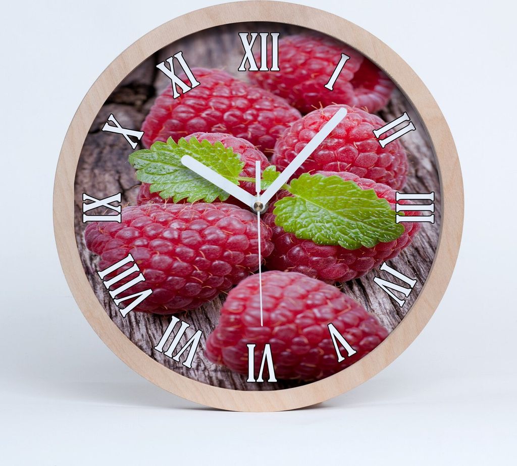 Holzuhr 20fi cm wanduhr - weiße Spitzen - Himbeeren