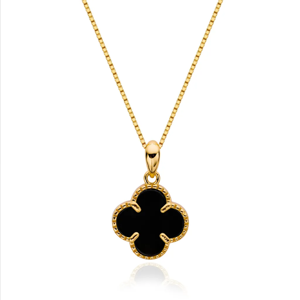 Collana Classica Clover in Argento 925 - Pendente Oro e Nero 18mm