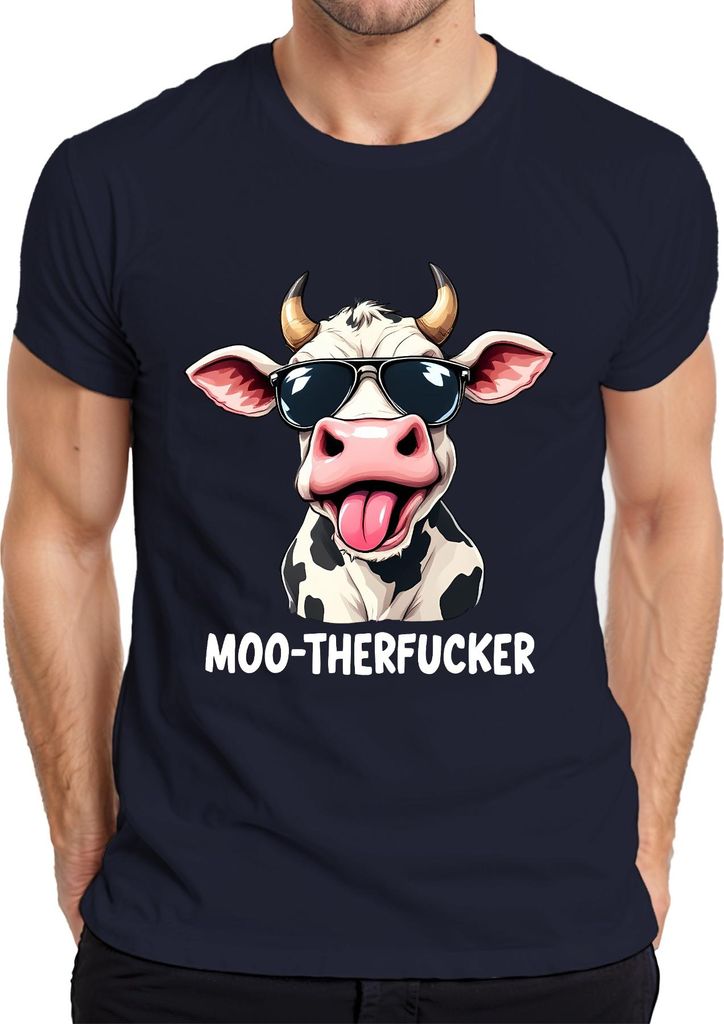 MOO-THERFUCKER lustige Kuh Sonnenbrille Cartoon Bauer Geschenk Herren T-Shirt, Navy, S