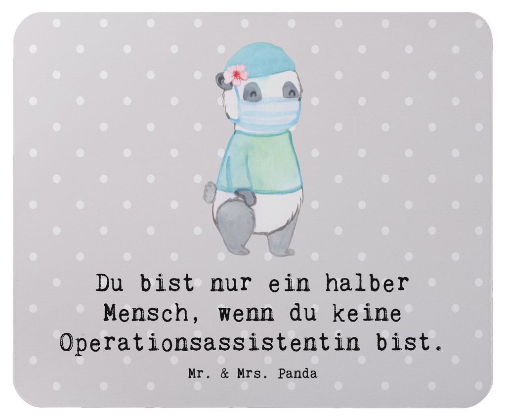 Mr. & Mrs. Panda Mauspad Operationsassistentin Herz - Grau Pastell - Geschenk, Spruch, mousematte, Ausbildung, laptop, mousepad, Mouse Pad, Lustig,...