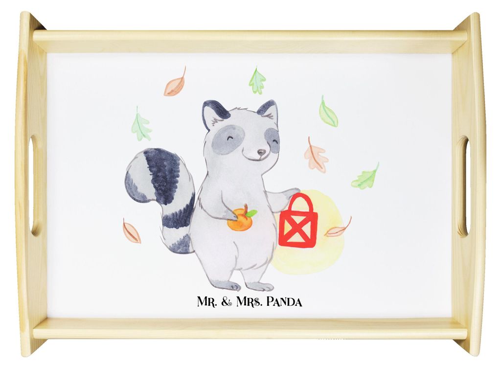 Mr. & Mrs. Panda Tablett Waschbär Laterne - Weiß - Geschenk, Trick Or Treat, Holztablett, betttablett, Dekoration, Halloween, Herbst, couchtablet...