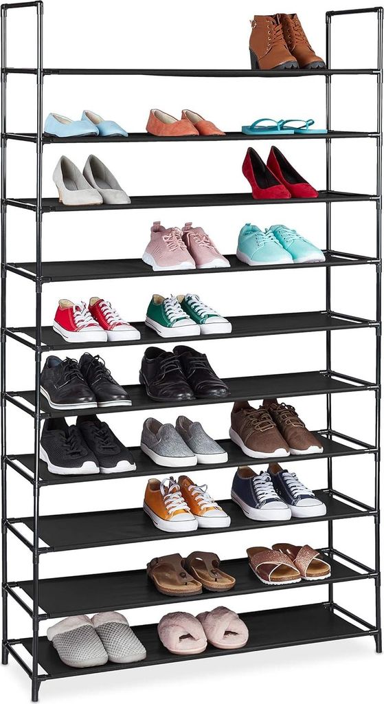 Schuhregal Stoff - 10 Ebenen - 50 Paar - Steckverbindung - 176,5x99x29,5 cm - hoch - schwarz