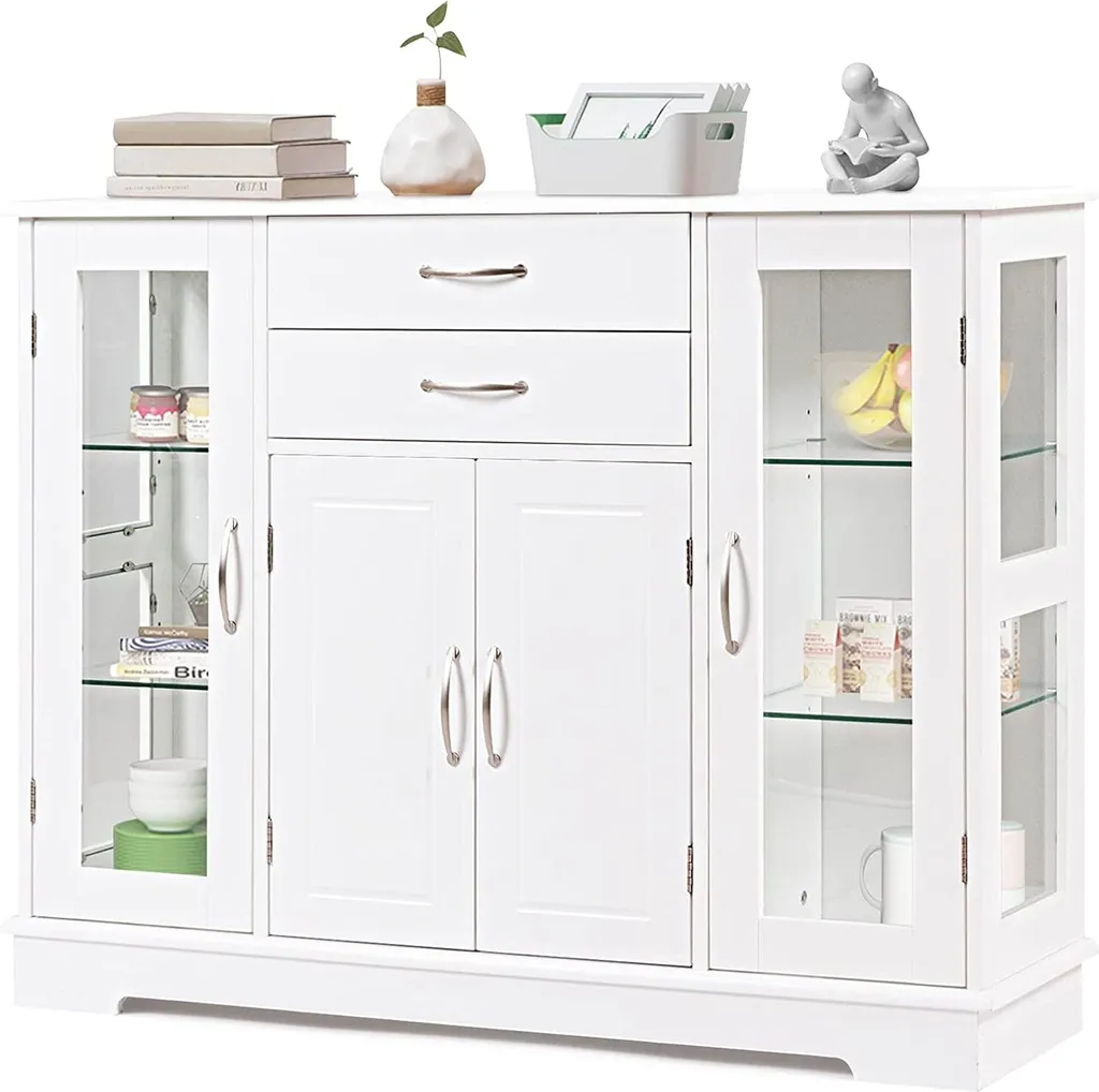 Armoire de cuisine Sideboard Blanc avec portes en verre trempé Costway