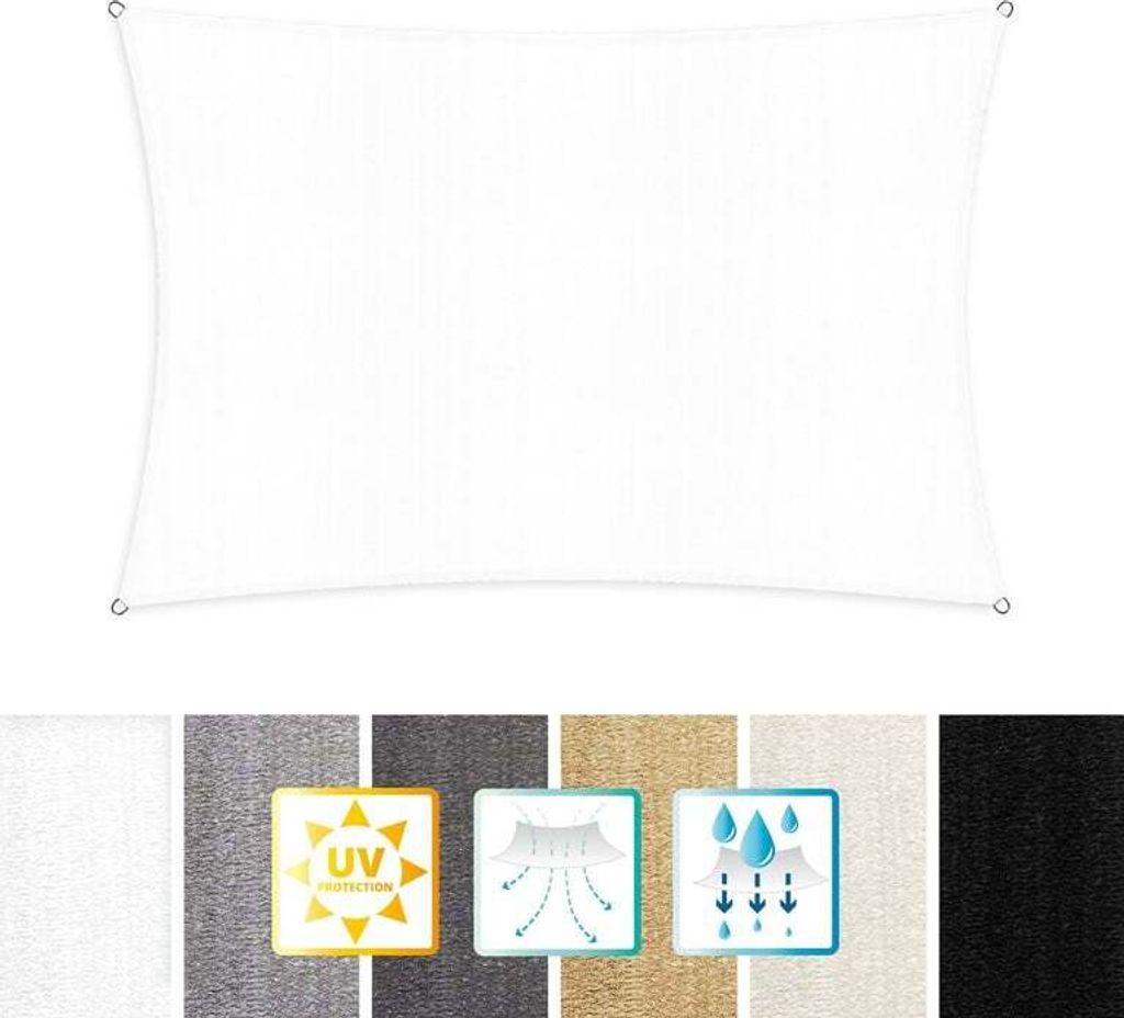 Lumaland Sonnensegel Rechteck 3x4m weiß inkl. Befestigungsseile