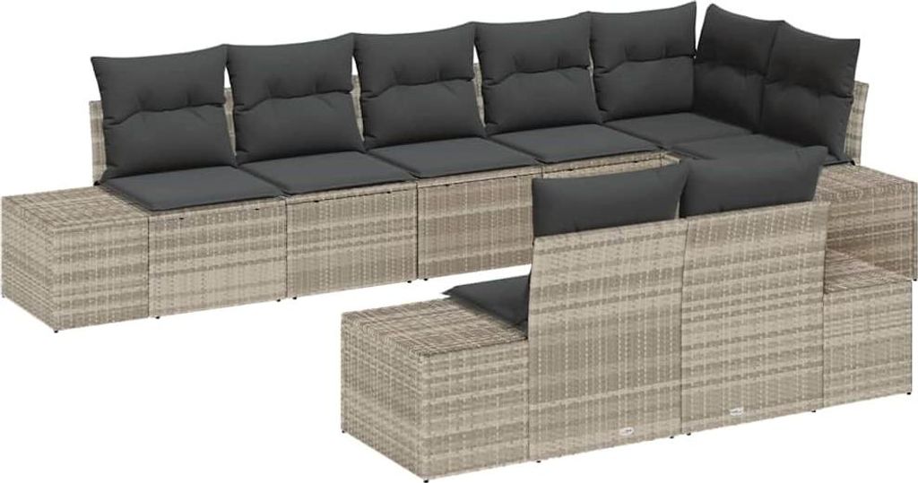 vidaXL Gartensofa-set mit Speicher 8 pcs Hellgrau Poly Rattan
