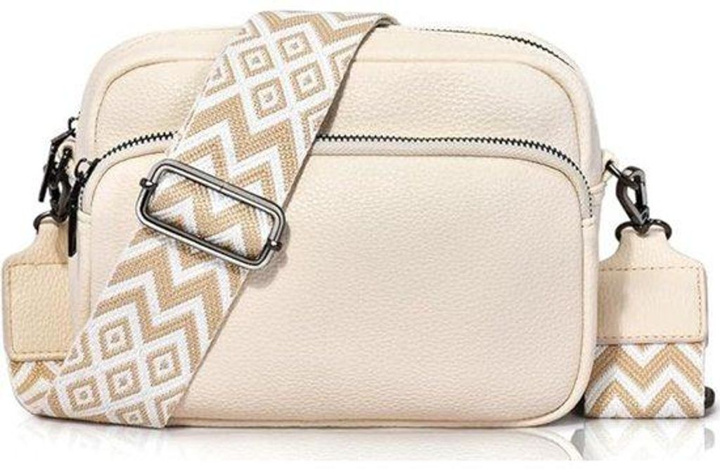 Kleiner Beige Crossbody-Tas aus Kunstleder mit abnehmbarer Schulterriem-Verbindung