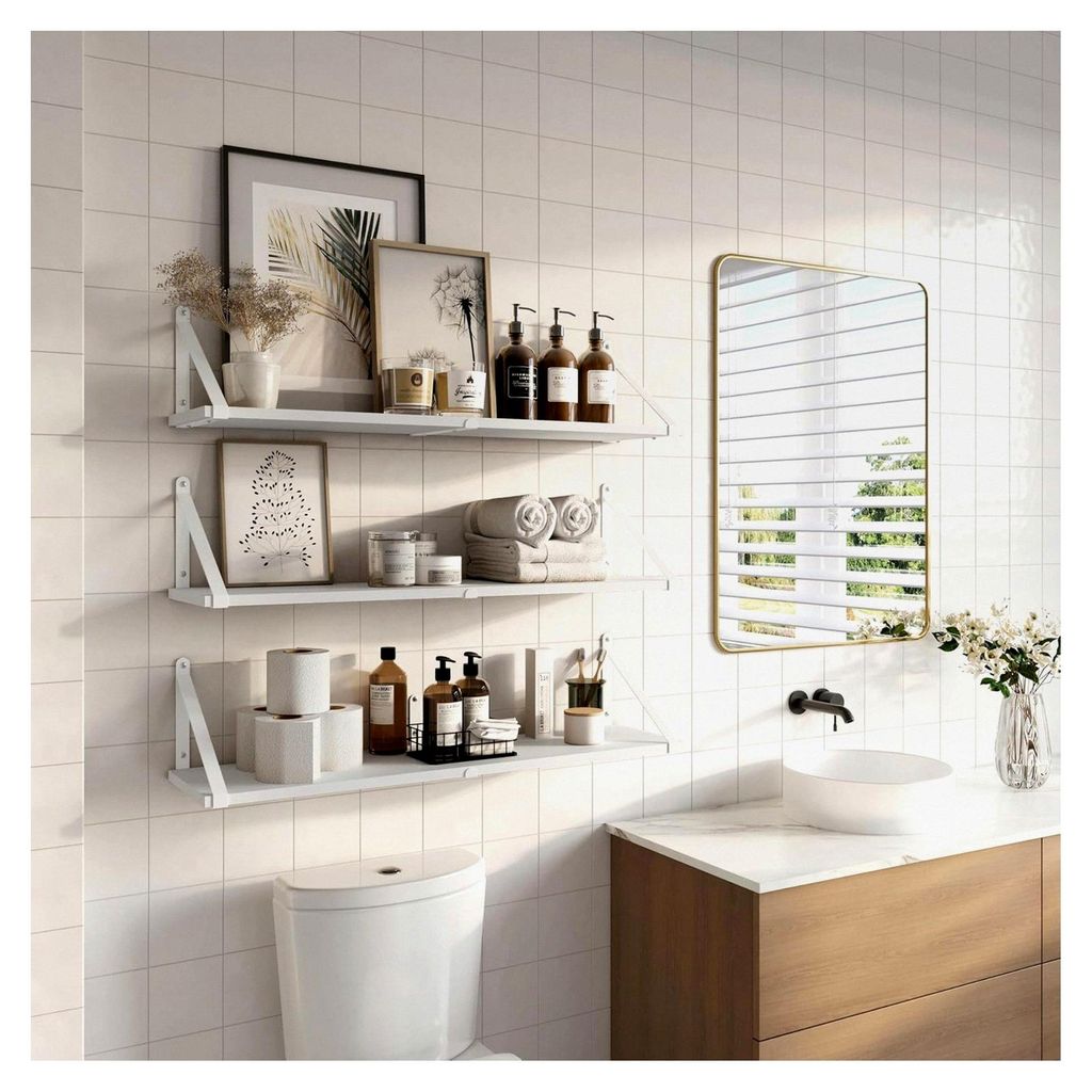 CASSA ZENO Wandmontierte schwebende Bücherregale, 3er-Set, 80 cm x 20 cm, Regal für Schlafzimmer, Wohnzimmer, Büro, Badezimmer, Küche, Rustikal...