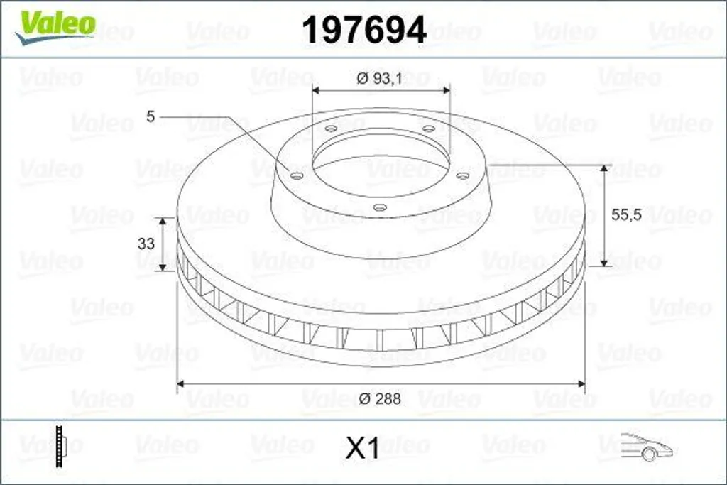 Disque de frein Valeo 197694 pour Ford Transit OE 1763885 haute qualité