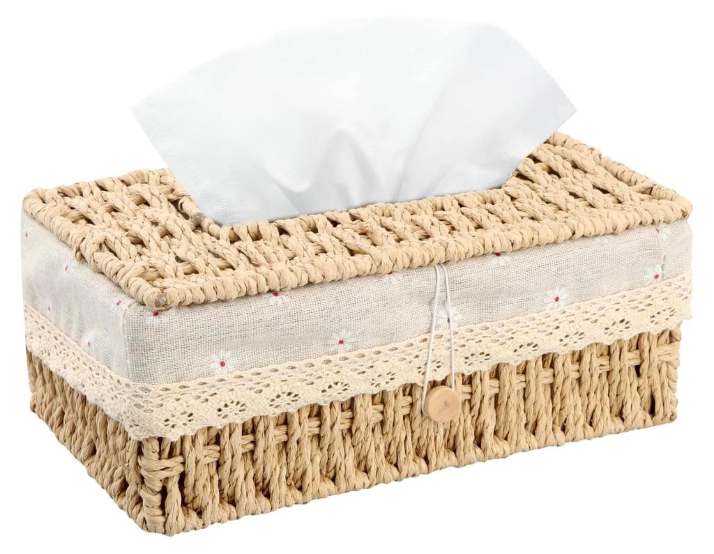 Taschentuchbox, Kosmetiktücherbox, Handgewebte Papiertaschentuchbox, Rechteckige Rattan-Taschentuchbox, Taschentuchhalter für Esszimmer, Wohnzimm...