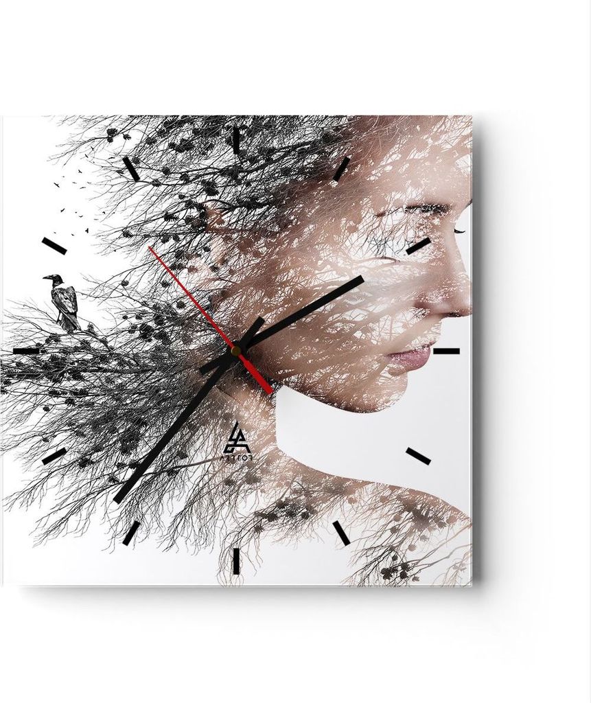 Wanduhr - Quadrat - Glasuhr - Frau doppelt Belichtung - 30x30cm - Schleichendes Uhrwerk - Lautlos - zum Aufhängen bereit - Dekoration Modern - Wan...