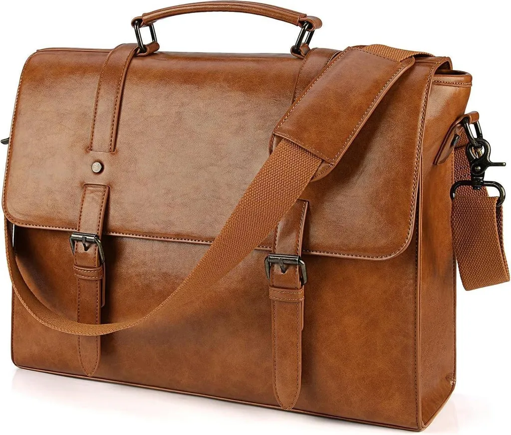 Sacoche Ordinateur 15.6 pouces en Cuir Vintage pour Homme Imperméable