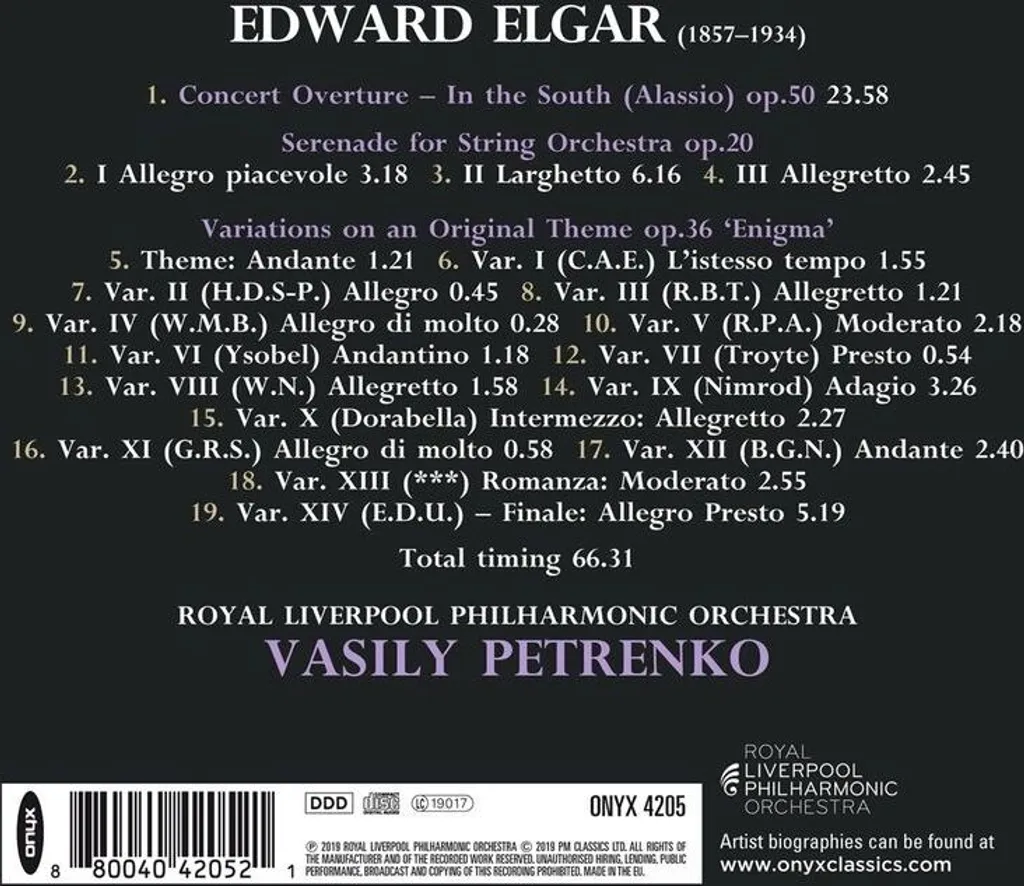Variations Enigma Elgar CD : Direction Vasily Petrenko, Son HD 24-bit - 2