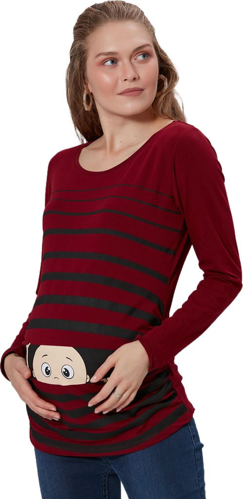 M.M.C. Umstandslangarmshirt Guck Guck mit Motiv, M, Weinrot