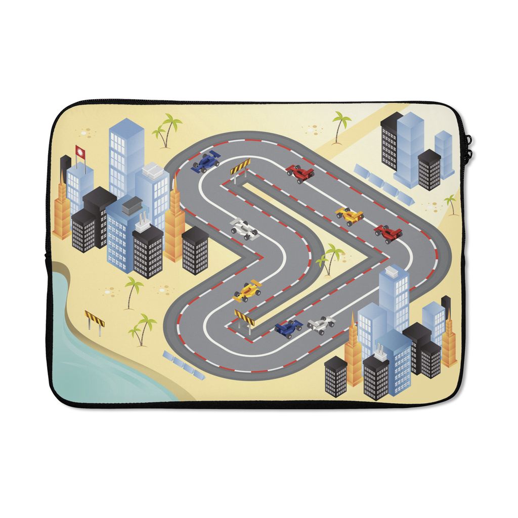 MuchoWow Laptop Hülle 14 ZollEine fiktive Rennstrecke mit F1-Autos in einer Illustration Laptoptasche - Laptoptasche - Stoßsicher - Schutzhaube