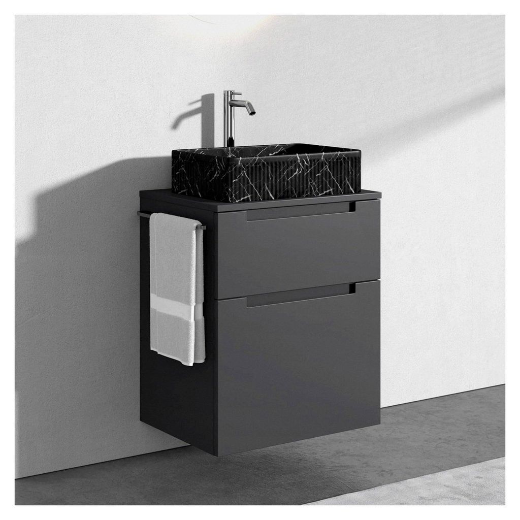 Aufsatz-Waschbecken A1 mit Unterschrank 60 cm, anthrazit matt lackiert, 2 Schubladen