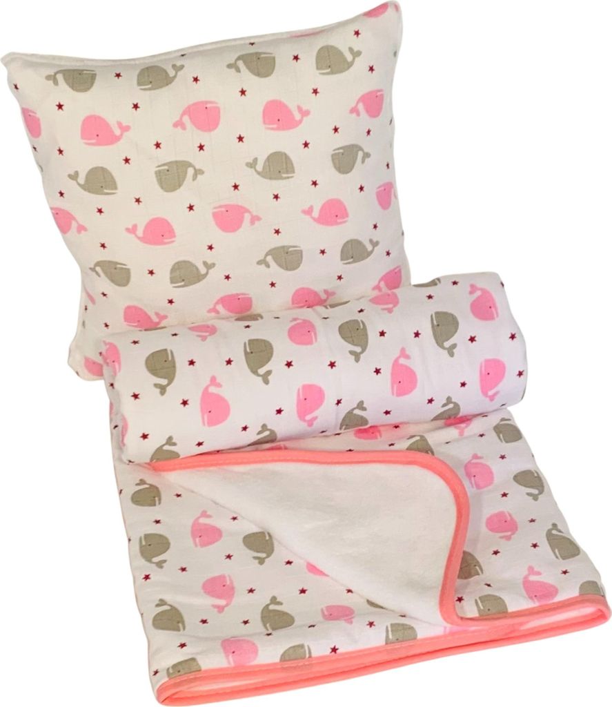 Babyset für Kleinkinder Walfisch rosa 35x35, 90x100 cm