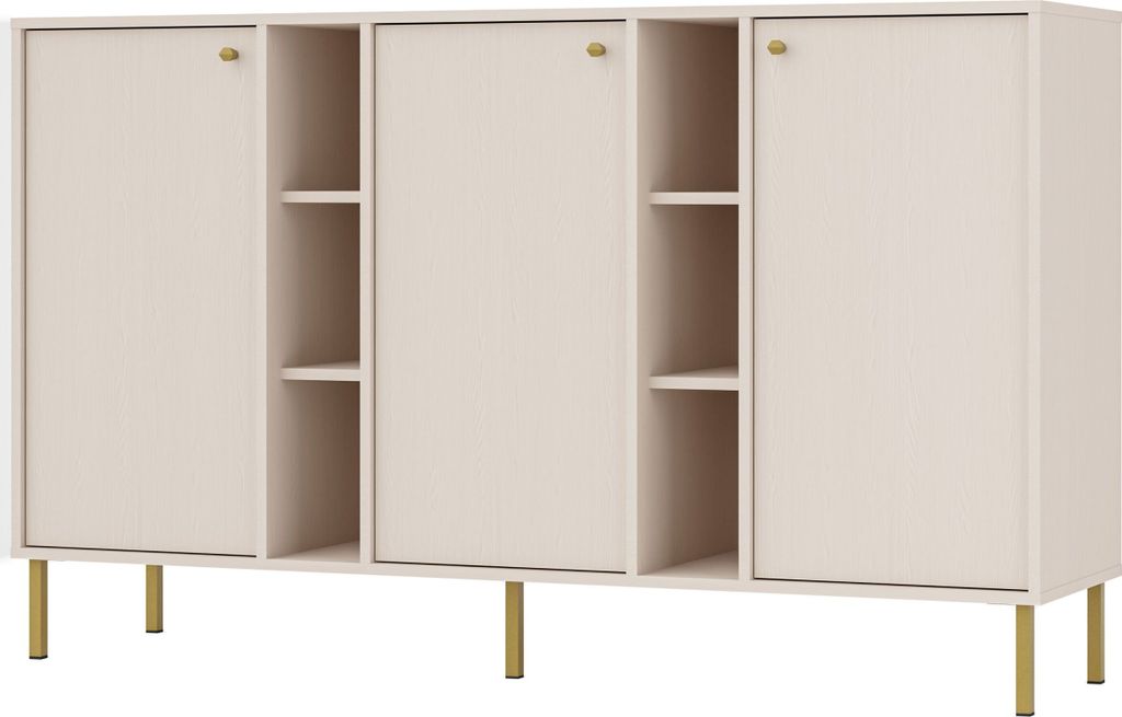 Masseno Kommode TORINO 158 cm Sideboard mit 3 Türen für Wohnzimmer Schlafzimmer Modern 158x41x95 cm Beige / Beige
