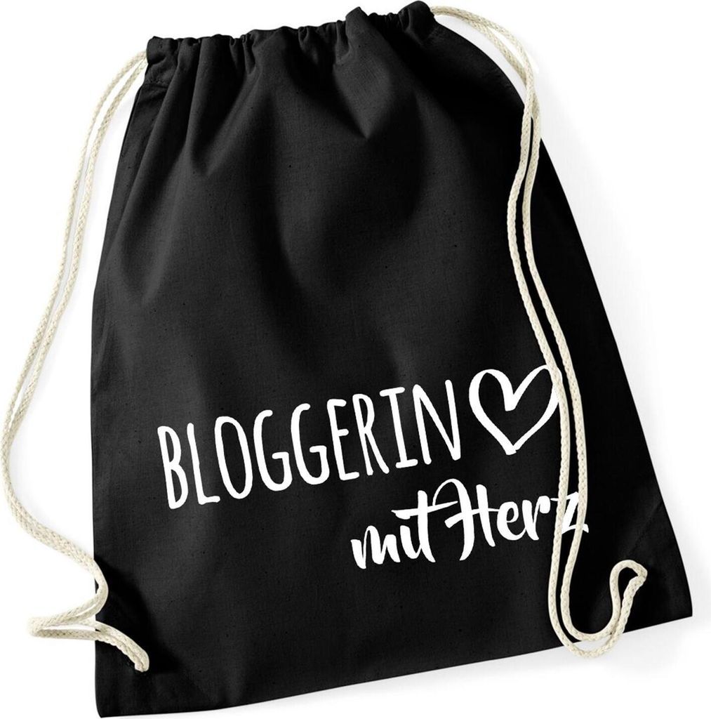 Huuraa Turnbeutel Bloggerin mit Herz 12 Liter Black Baumwolle Rucksack Geschenkidee