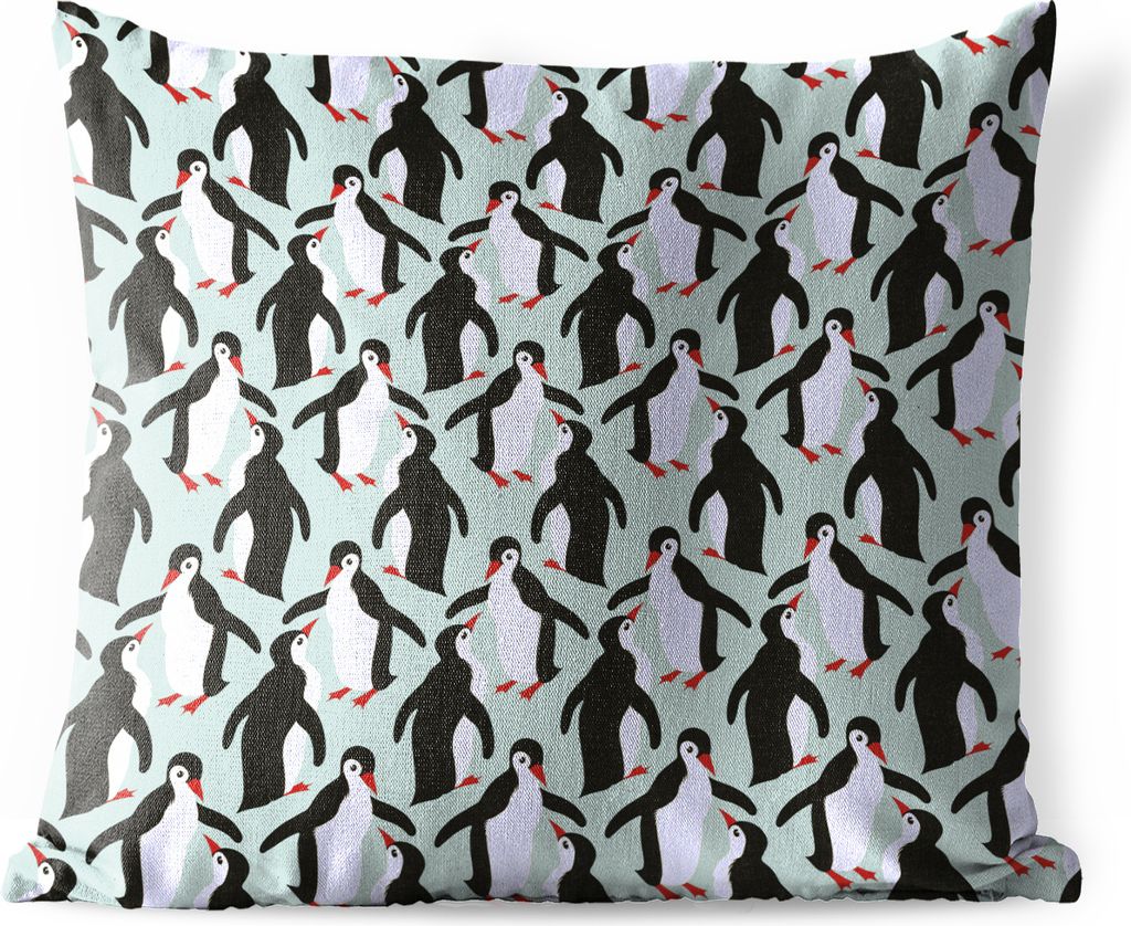 MuchoWow Outdoor Kissen - Illustration eines Musters von Pinguinen - 50x50 cm - Wetterfest - Lounge Kissen - Komfortabel - Kissen mit Bild