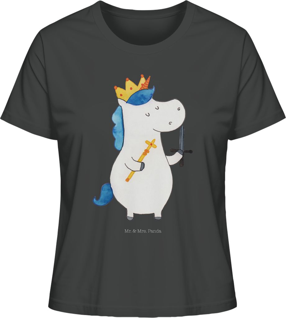 Mr. & Mrs. Panda Basic T-Shirt Damen Einhorn König mit Schwert Größe XL - Anthrazit - Geschenk, Unicorn, Oberteil, Shirt, Kurzarm, Spruch, Einh...