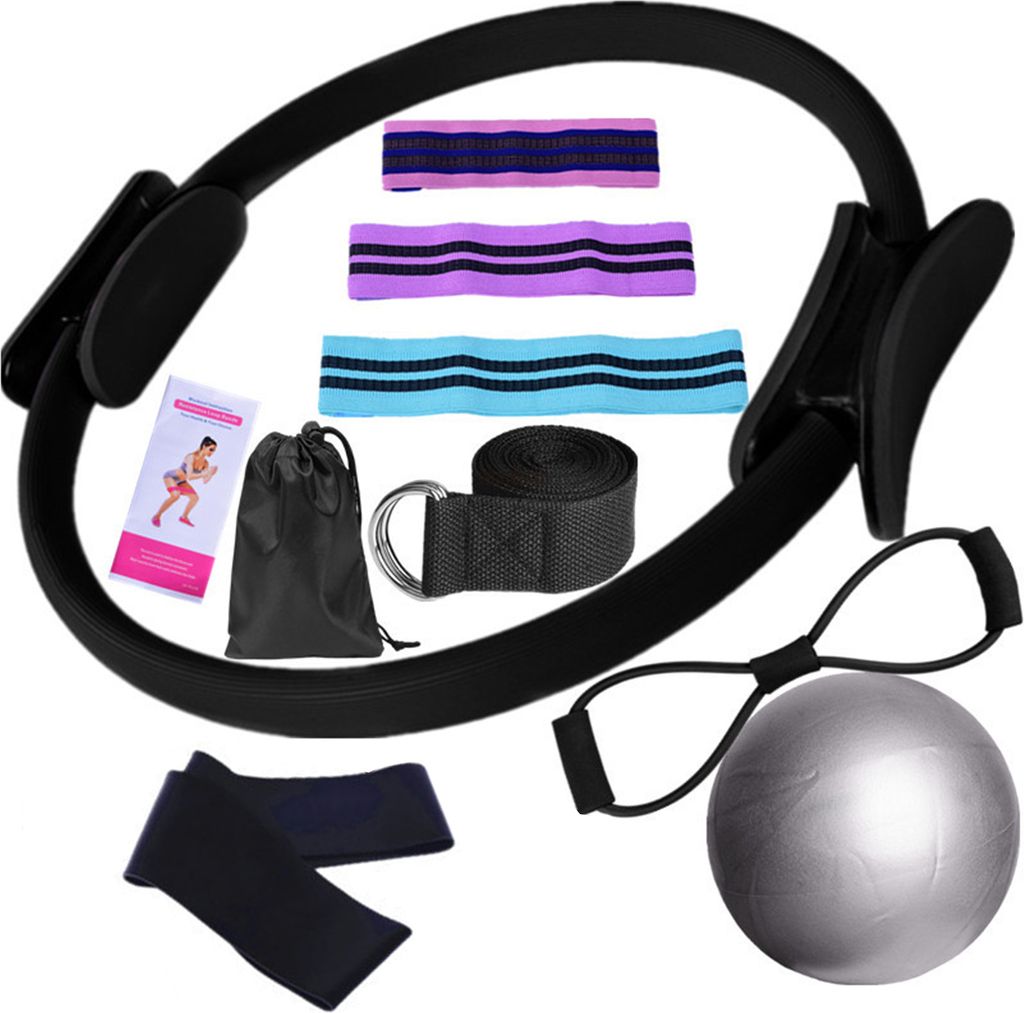 11-teiliges Yoga-Fitness-Kit mit Pilates-Ring, Yoga-Ball, Glute-Booty-Band, Figur 8, Widerstandsband, Dehnungsgürtel, Heim-Fitnessstudio-Fitnessge...