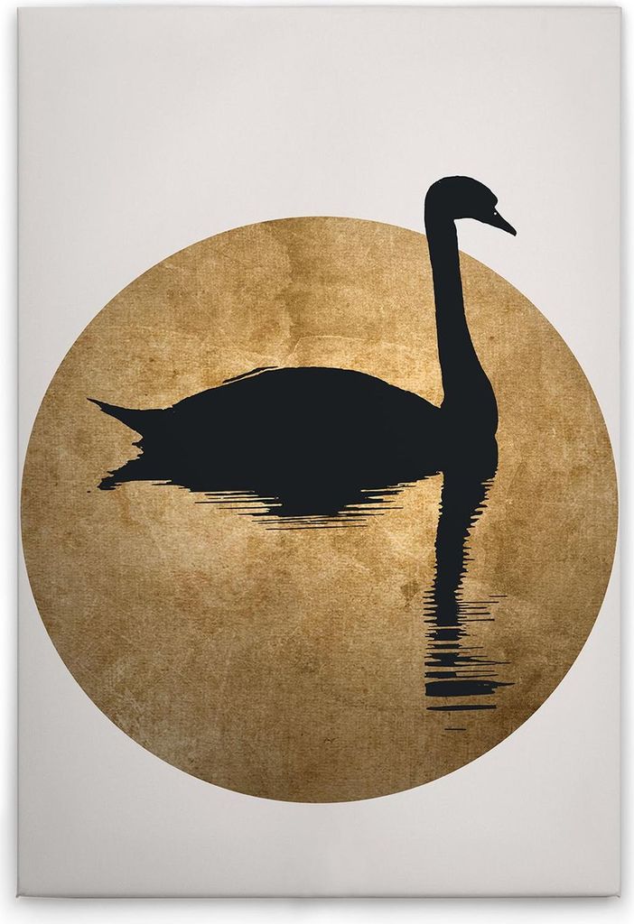 TADESSI Leinwandbild Schwan Schwarz Gold - Wandbild 60 x 90 cm - Kunstdruck auf Leinwand in Creme Schwarz - M1-No.50667