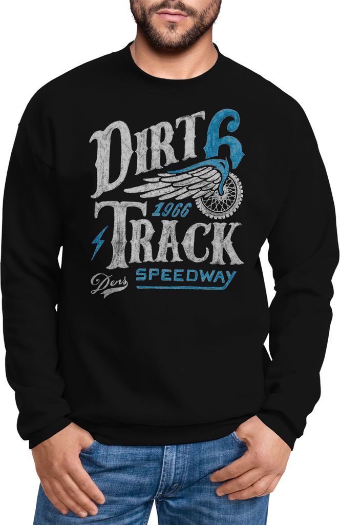 Herren Sweatshirt Dirt Track Biker Retro Vintage Rundhals-Pullover Neverless schwarz 4XL