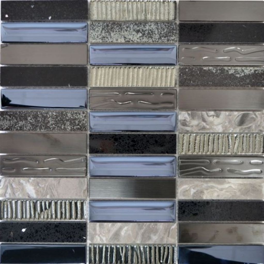 Mosaikfliese Transluzent Komposit Edelstahl silber grau schwarz Rechteck Glasmosaik Crystal Artificial Stein Stahl EP schwarz MOS87-58X_f