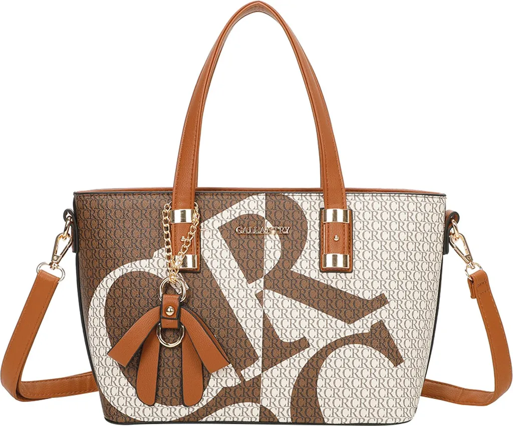 Gallantry, shopper da donna con stampa di lettere oversize, fiocco e tracolla, marrone