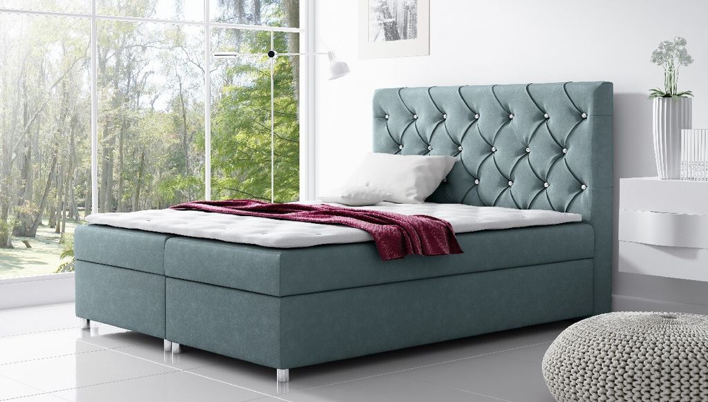 Polsterbett mit Stauraum Vivien Blau 160 + gratis Topper