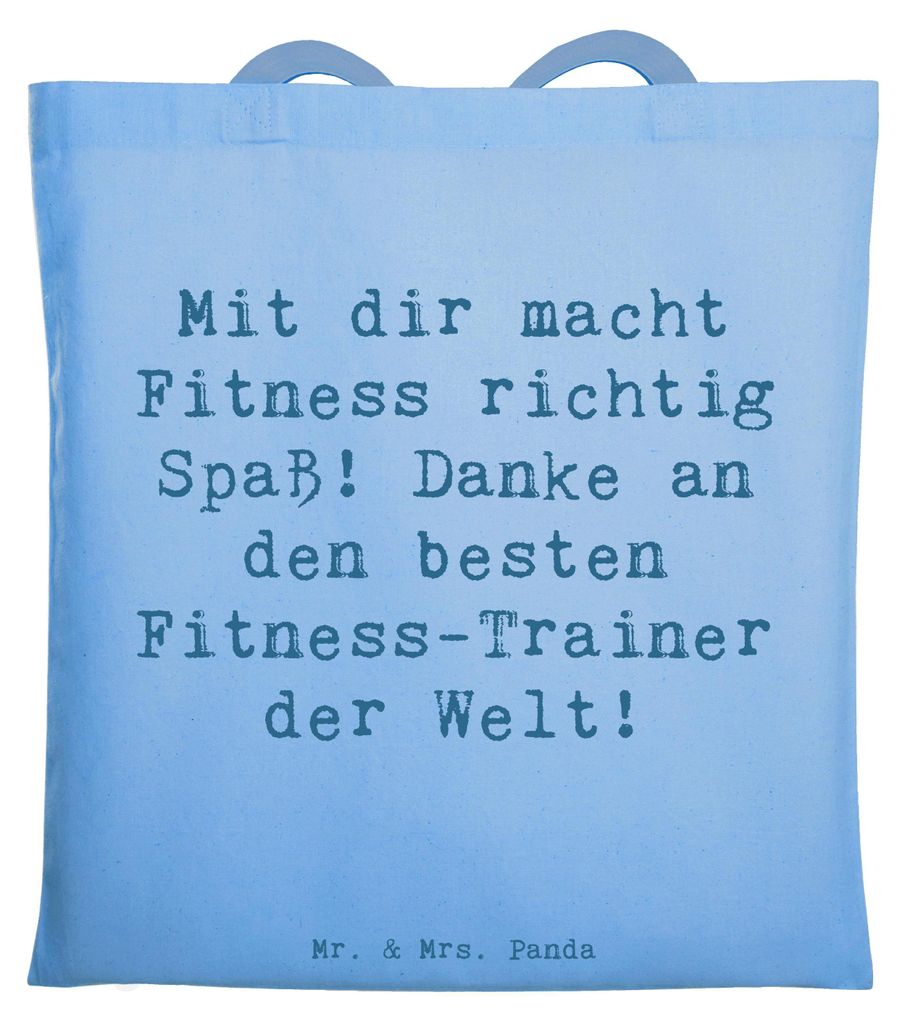 Mr. & Mrs. Panda canvas tasche Spruch Fitness-Trainer Dank - Sky Blue - Geschenk, Schultasche, Danke, Training, Motivationssprüche, Jutebeutel, ha...